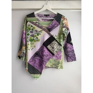 Jessica Max Vintage Y2K Womens Patchwork Floral‎ Asymmetrical Top Size M Fairy
